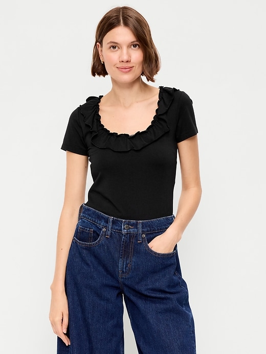 Image number 1 showing, Lettuce-Edge Scoop-Neck Top