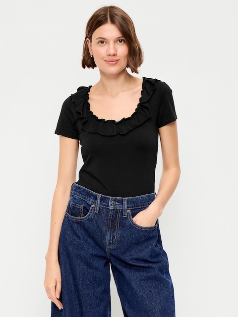 Lettuce-Edge Scoop-Neck Top