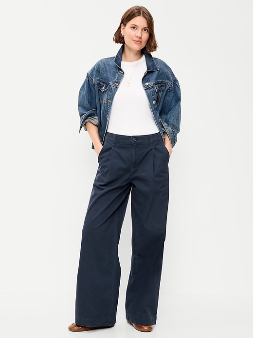 Image number 1 showing, Mid-Rise Pleated Wide-Leg Pants