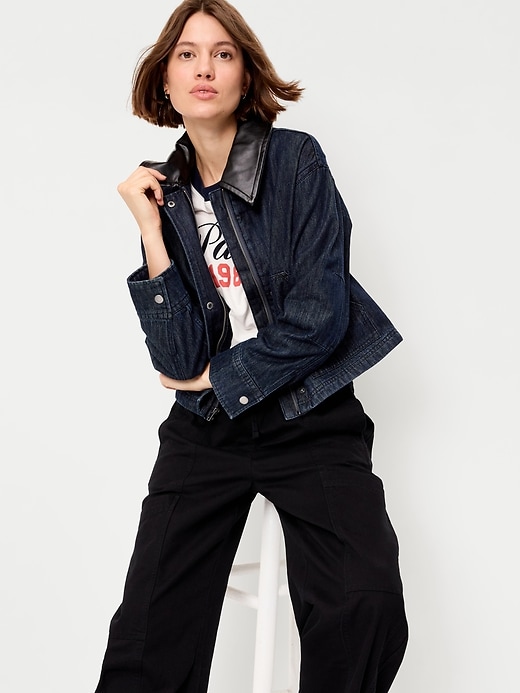 Image number 3 showing, Cropped Denim Barn Jacket