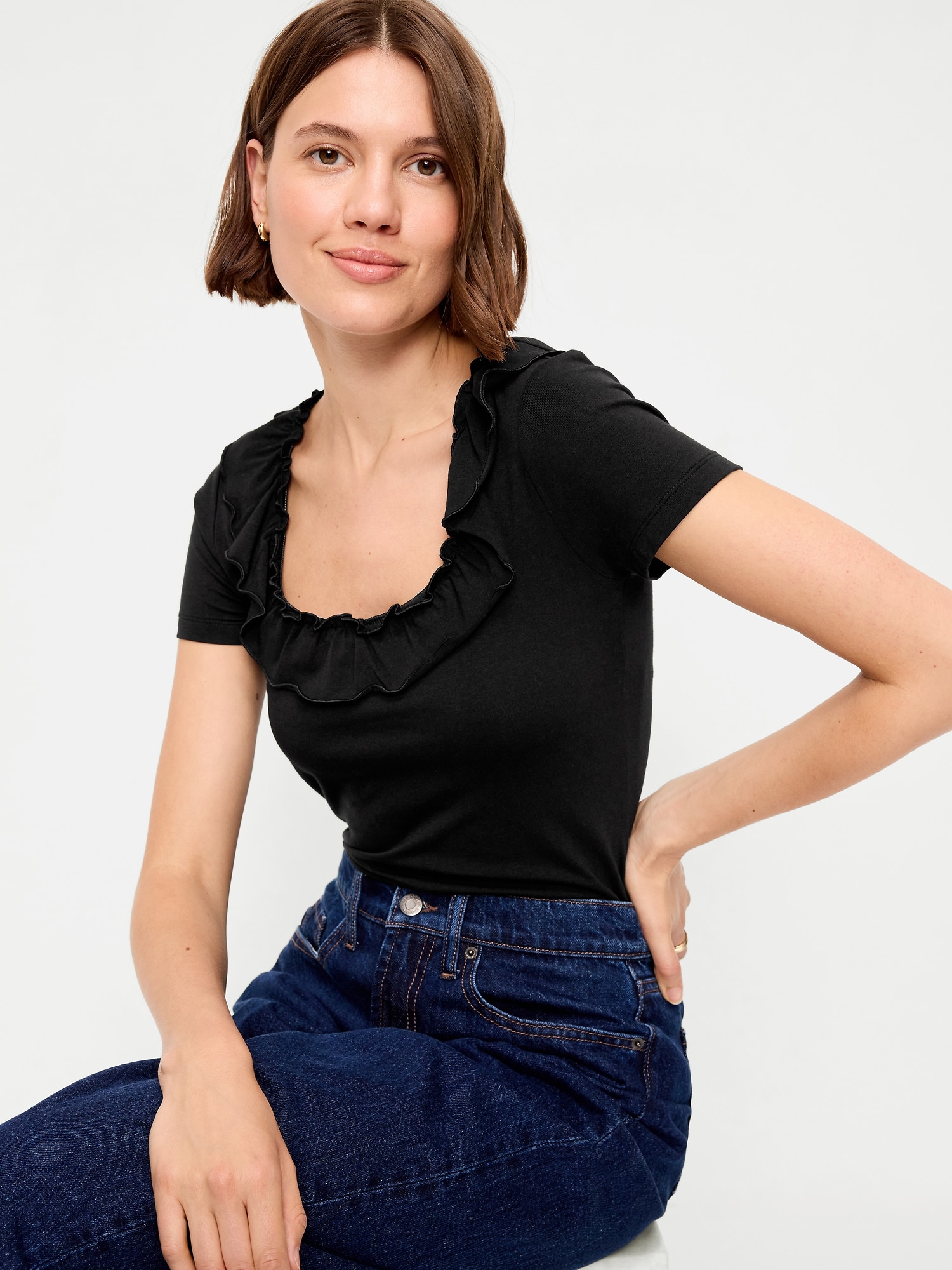 Lettuce-Edge Scoop-Neck Top