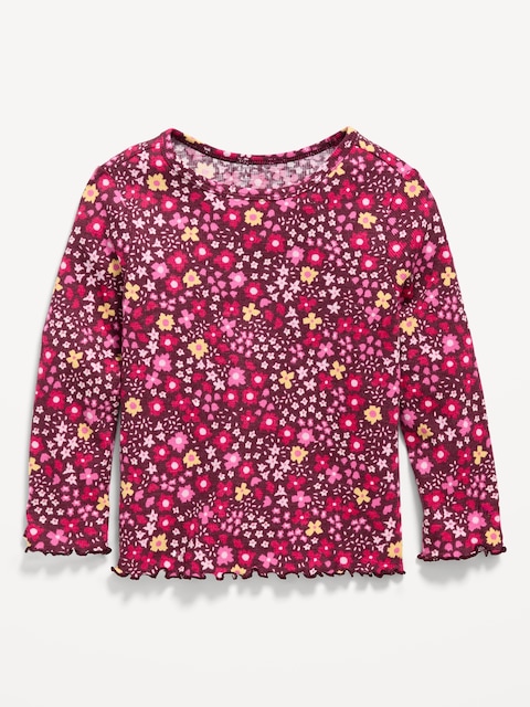 Printed Fitted Long-Sleeve Ribbed T-Shirt for Toddler Girls