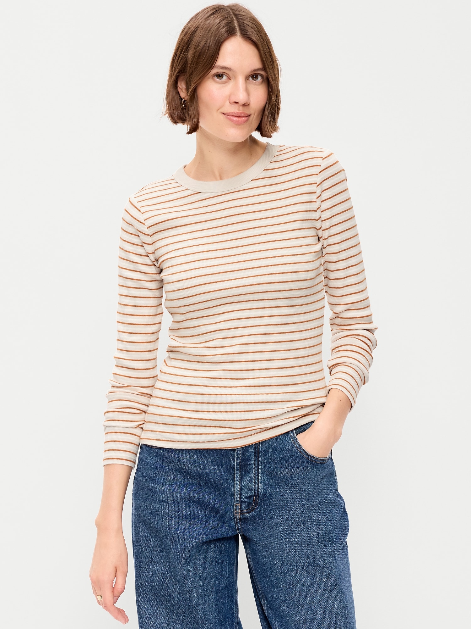 Snug Long-Sleeve Striped Ribbed T-Shirt