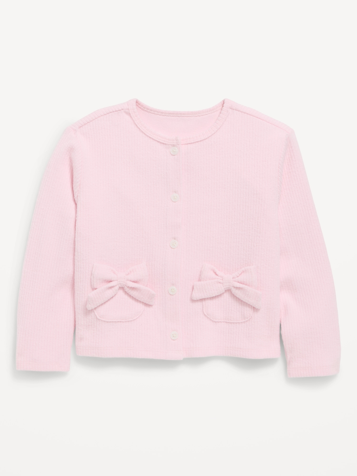 Cozy Ribbed Bow-Pocket Cardigan Sweater for Toddler Girls