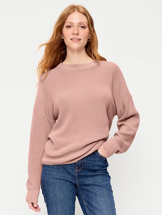 Image number 1 showing, Crew-Neck Shaker Stitch Tunic Sweater