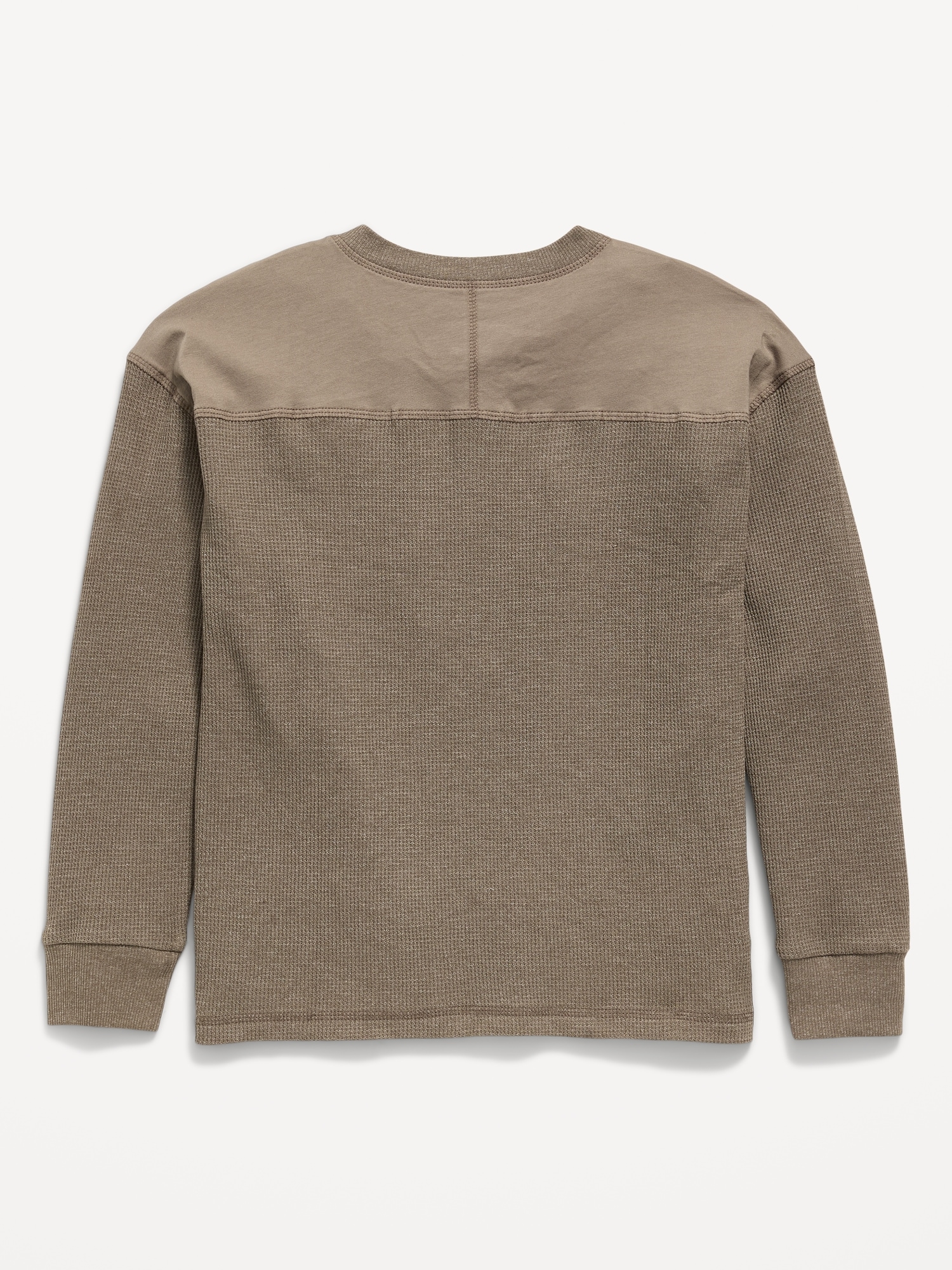 Oversized Long-Sleeve Waffle Knit Henley T-Shirt for Boys