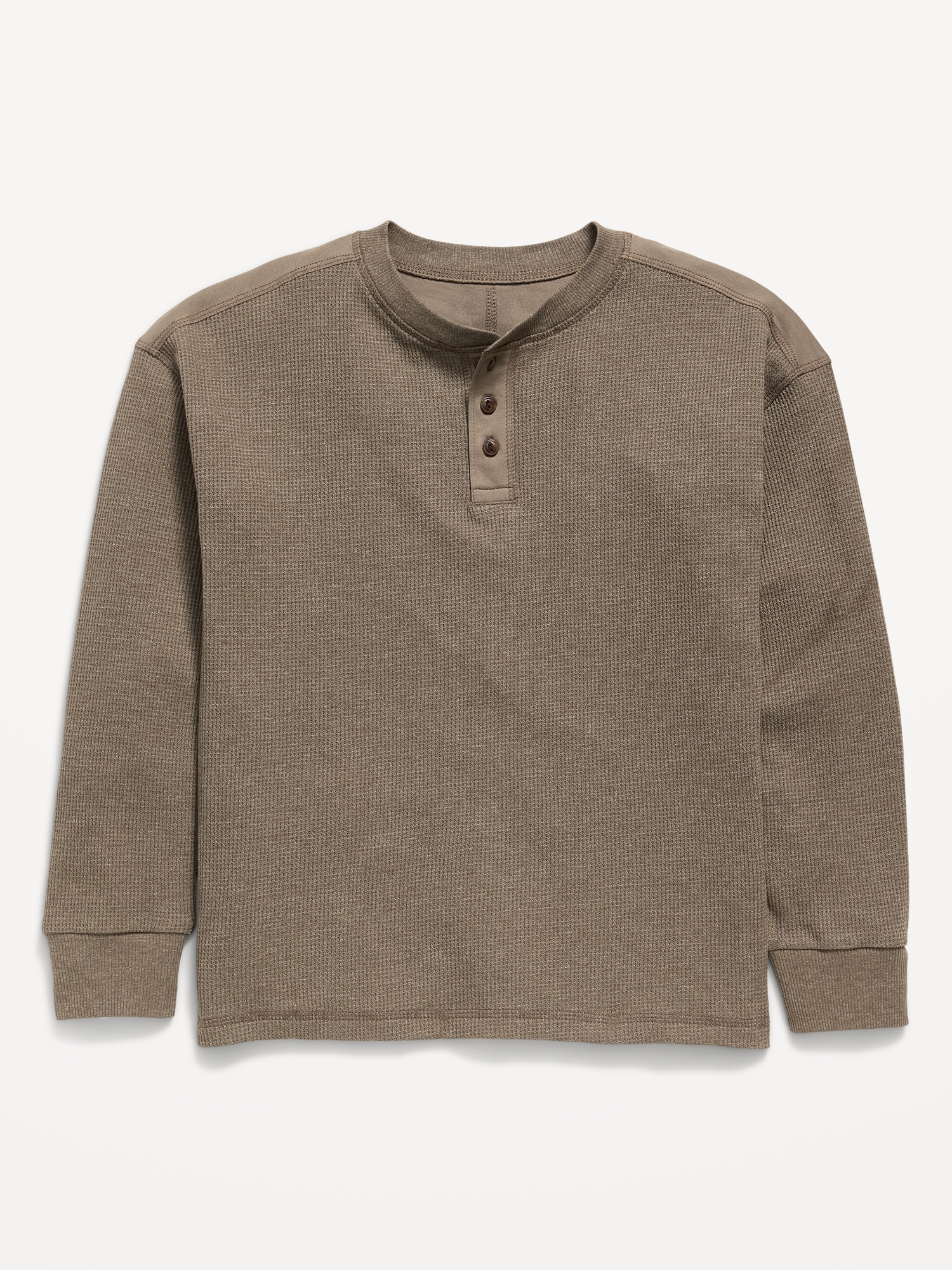 Oversized Long-Sleeve Waffle Knit Henley T-Shirt for Boys