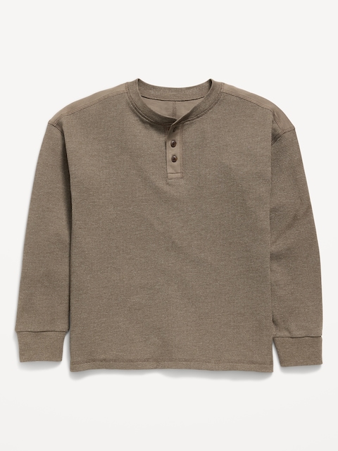 Oversized Long-Sleeve Waffle Knit Henley T-Shirt for Boys