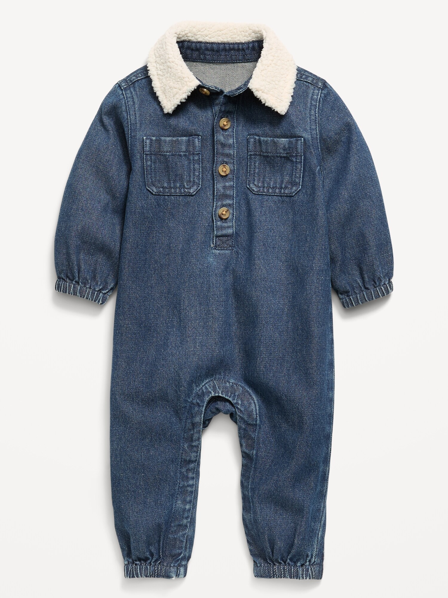 Комбинезон Old Navy Long-Sleeve Denim Jumpsuit для малышей, цвет: Средняя варка — фото 2