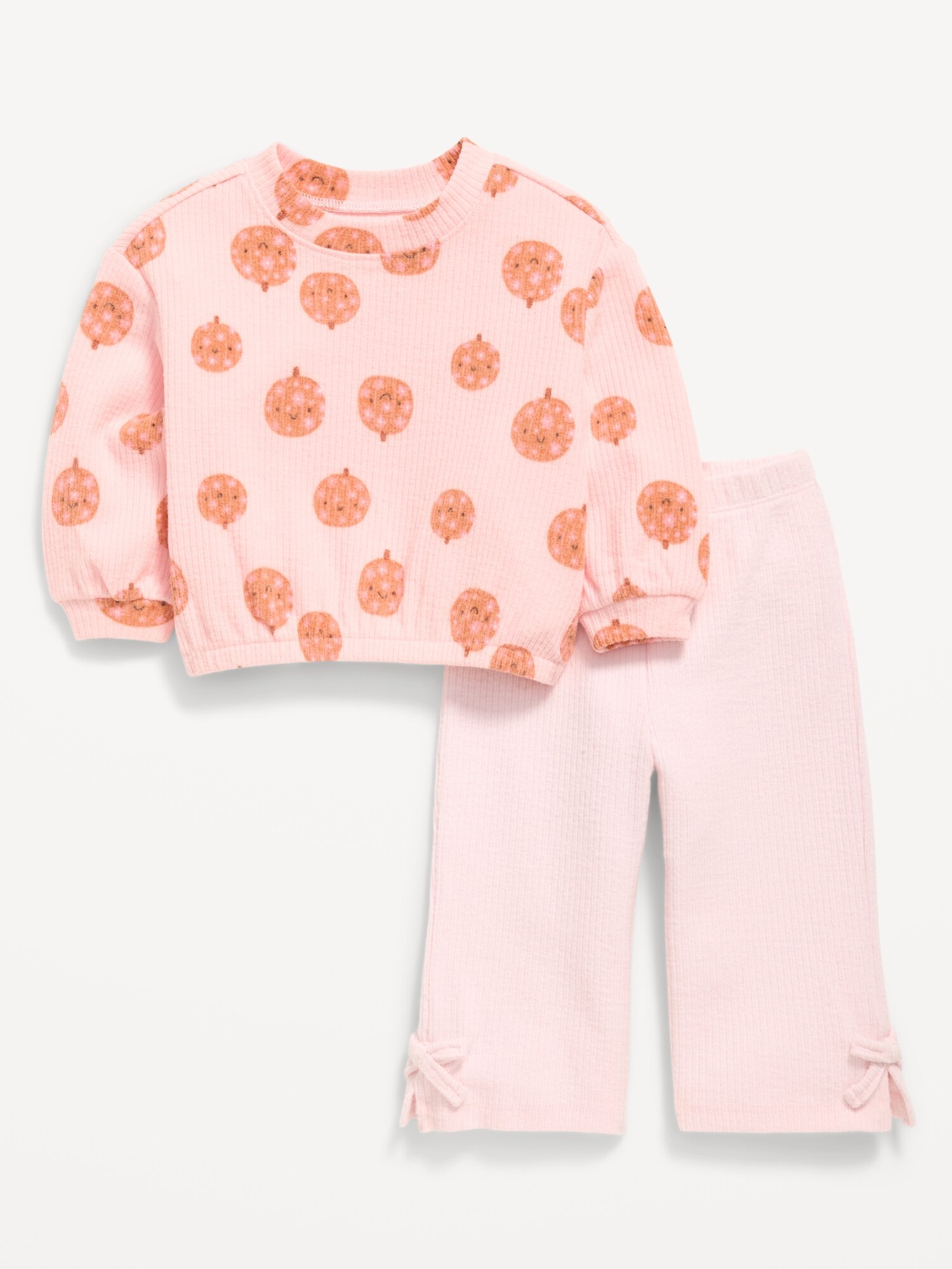 Printed Ribbed Sweatshirt and Wide-Leg Pants Set for Baby
