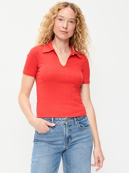 Image number 1 showing, Ribbed Keyhole Polo Top