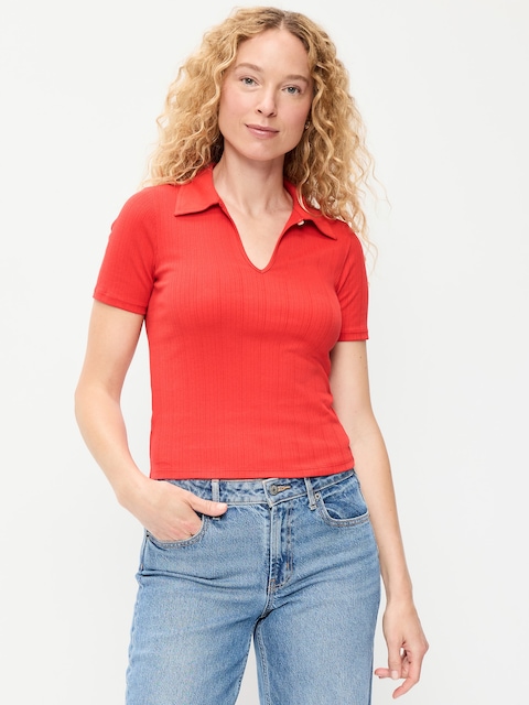 Ribbed Keyhole Polo Top