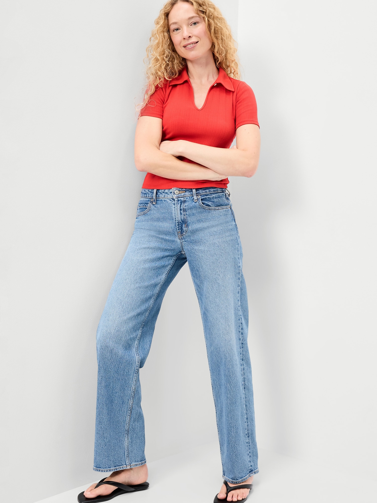 Ribbed Keyhole Polo Top