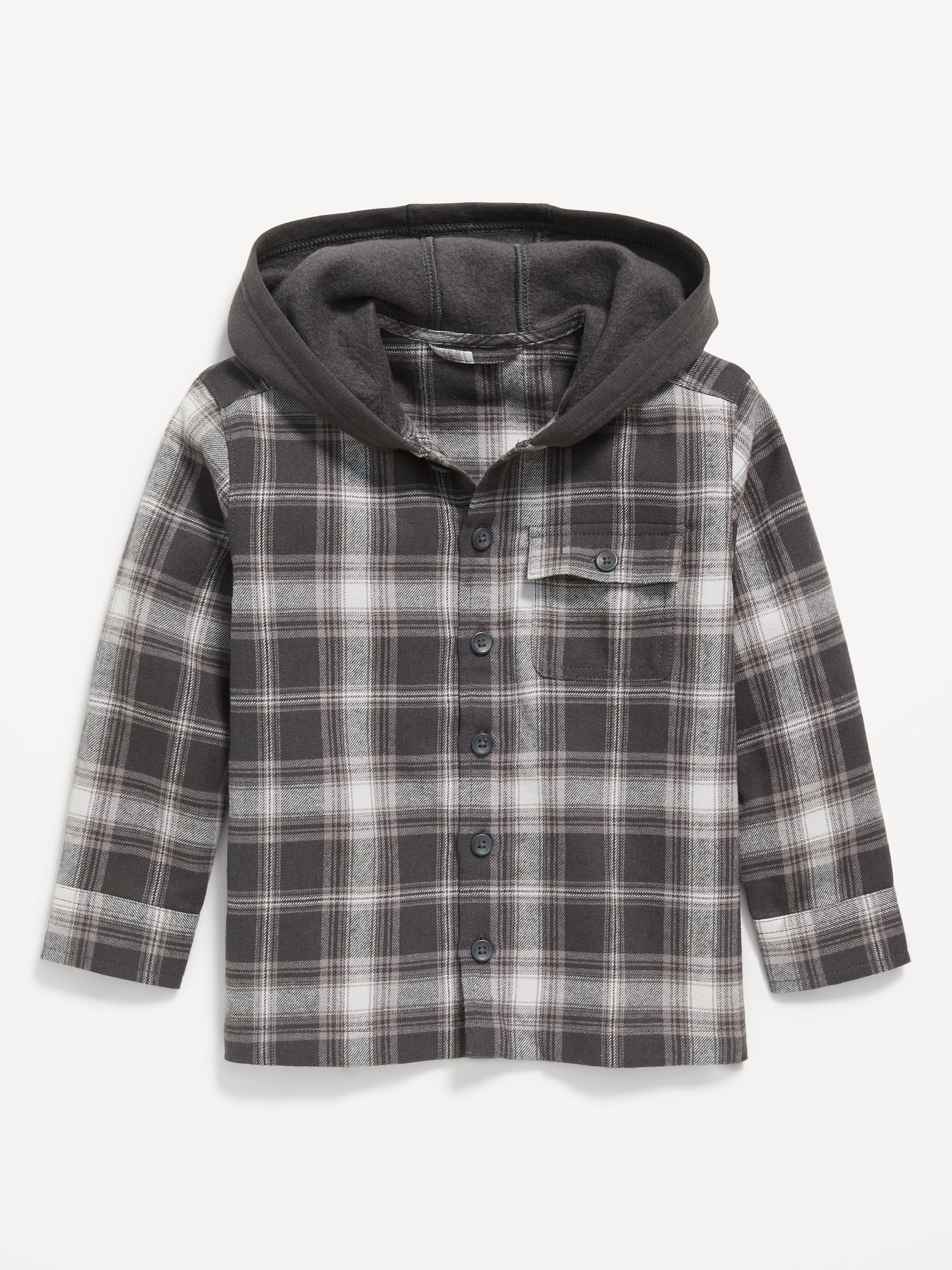 Long-Sleeve Hooded Flannel Shirt for Toddler Boys