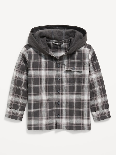 Long-Sleeve Hooded Flannel Shirt for Toddler Boys