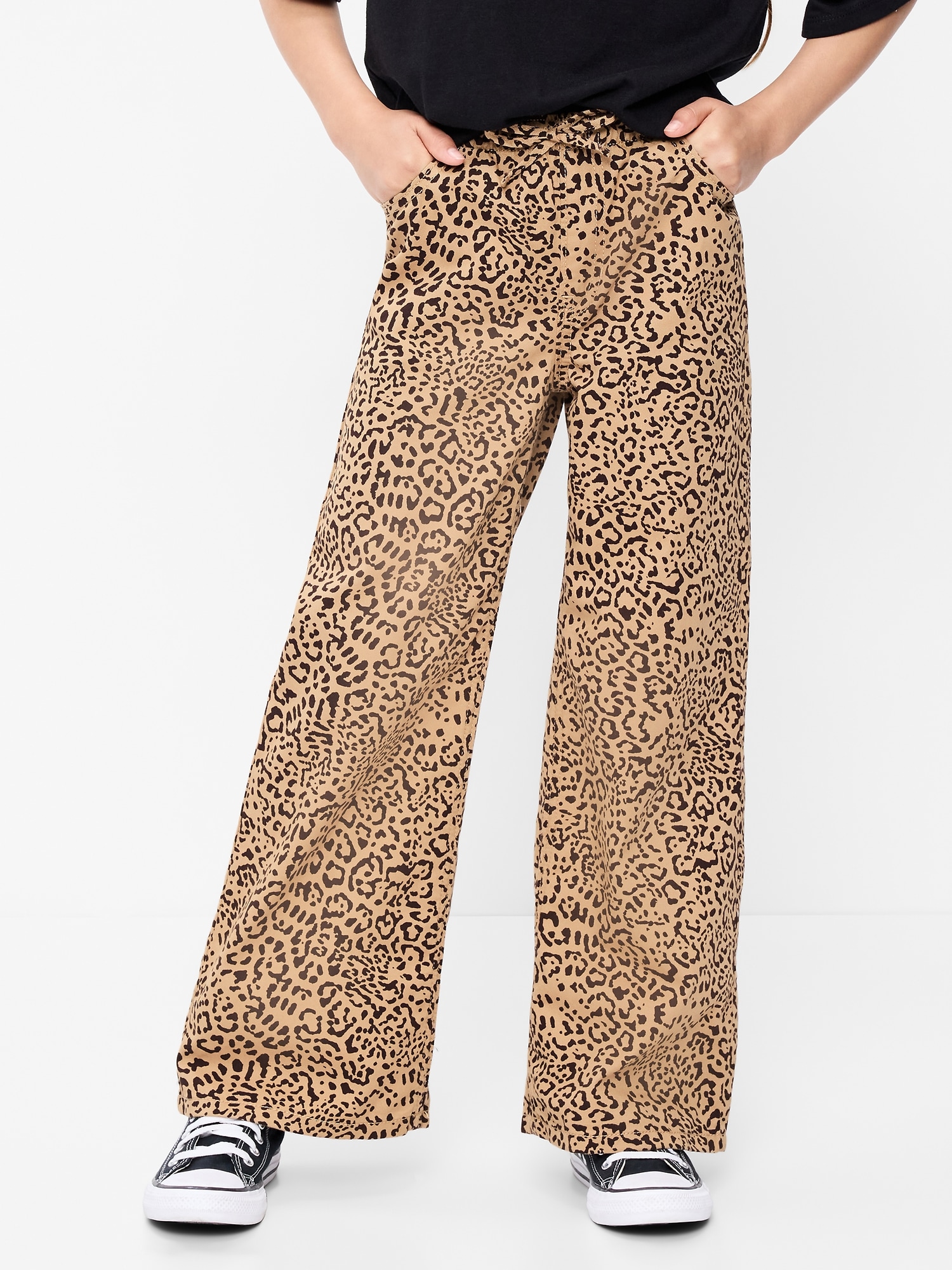 Pull-On Super Baggy Wide-Leg Twill Pants for Girls