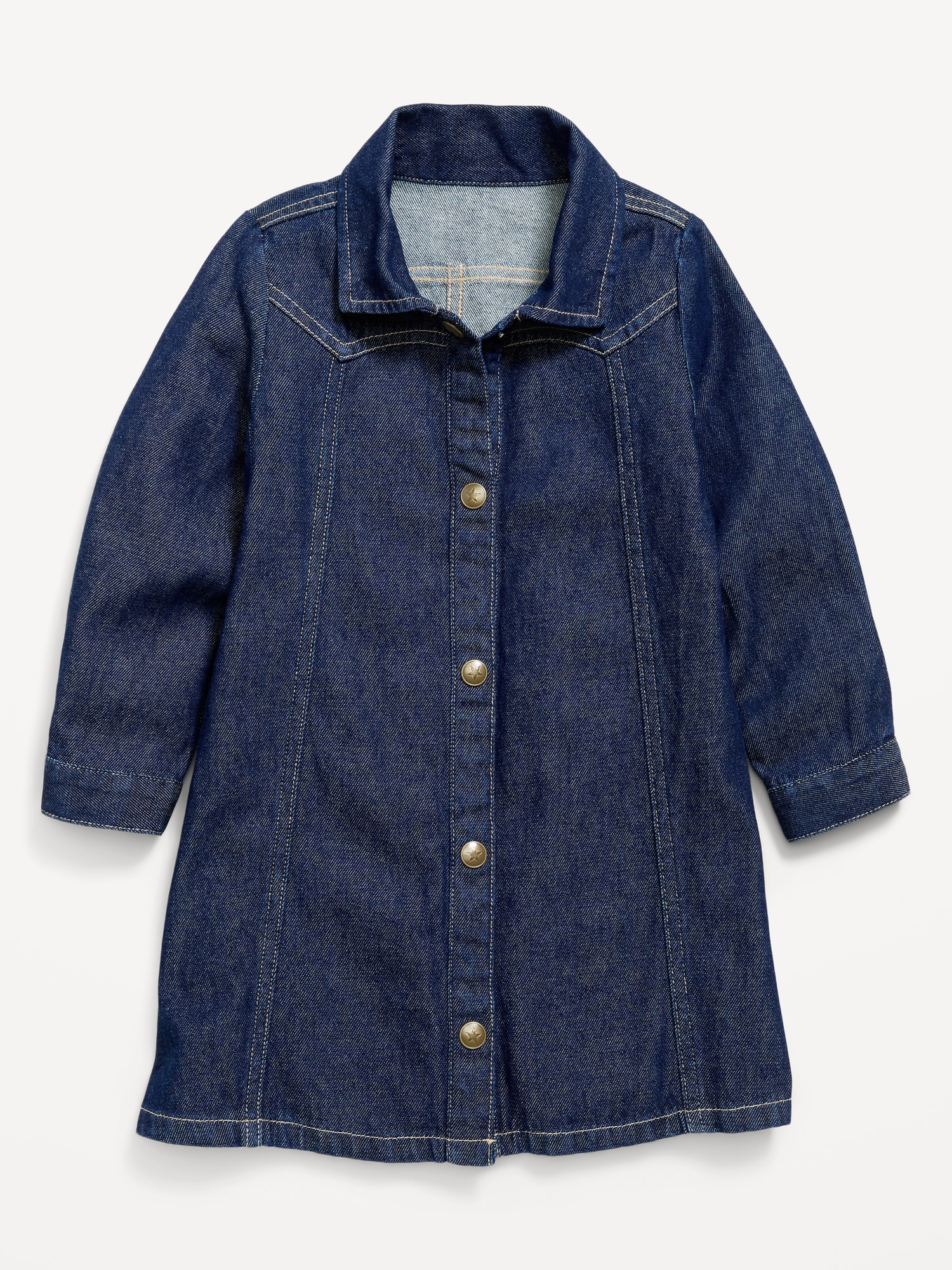Long-Sleeve Western Denim Shirt Dress for Toddler Girls
