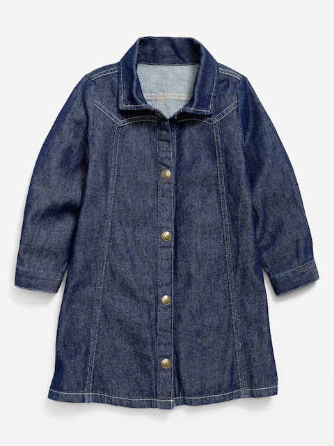 Long-Sleeve Western Denim Shirt Dress for Toddler Girls