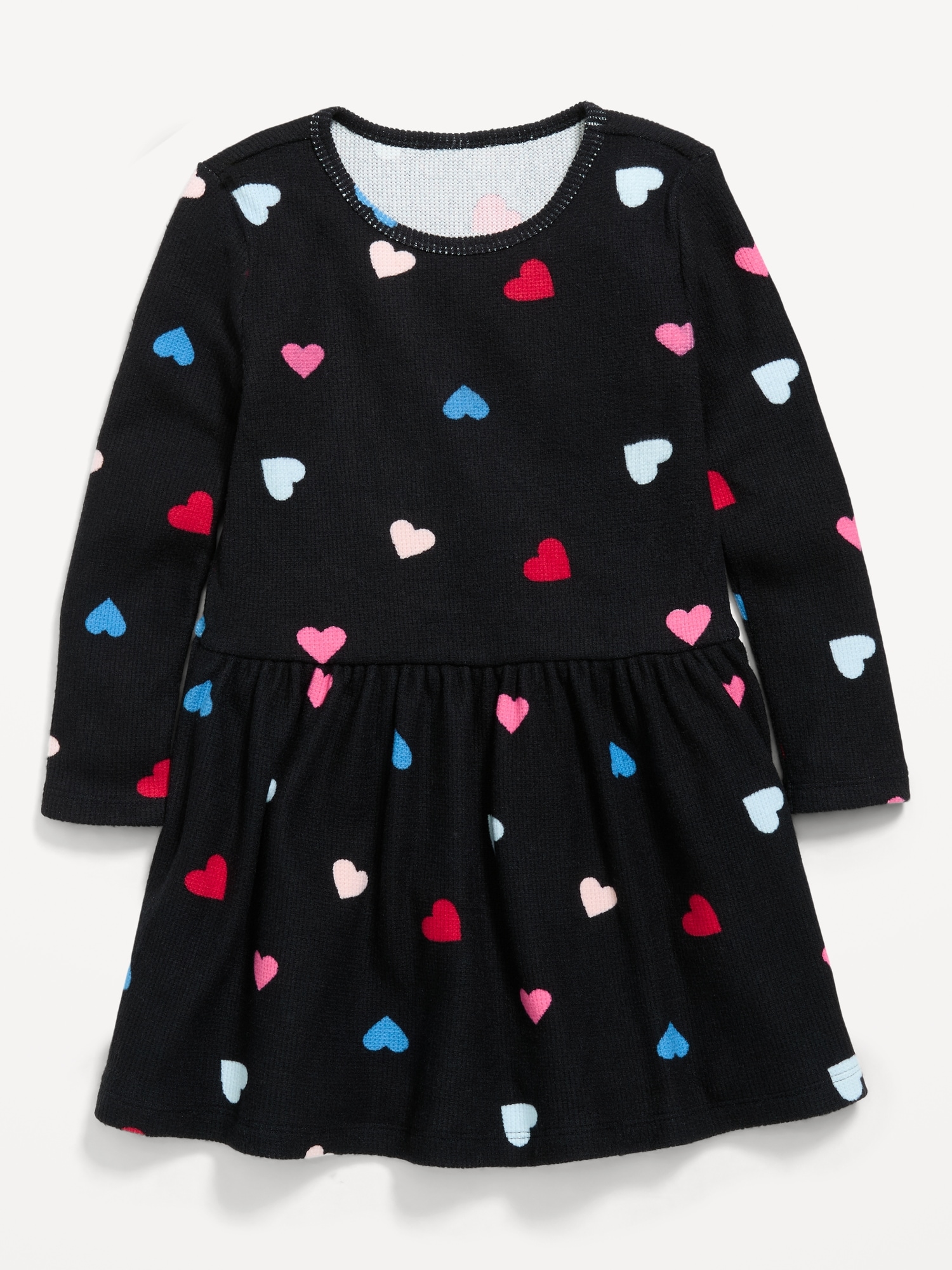 Printed Long-Sleeve Waffle Knit Dress for Toddler Girls