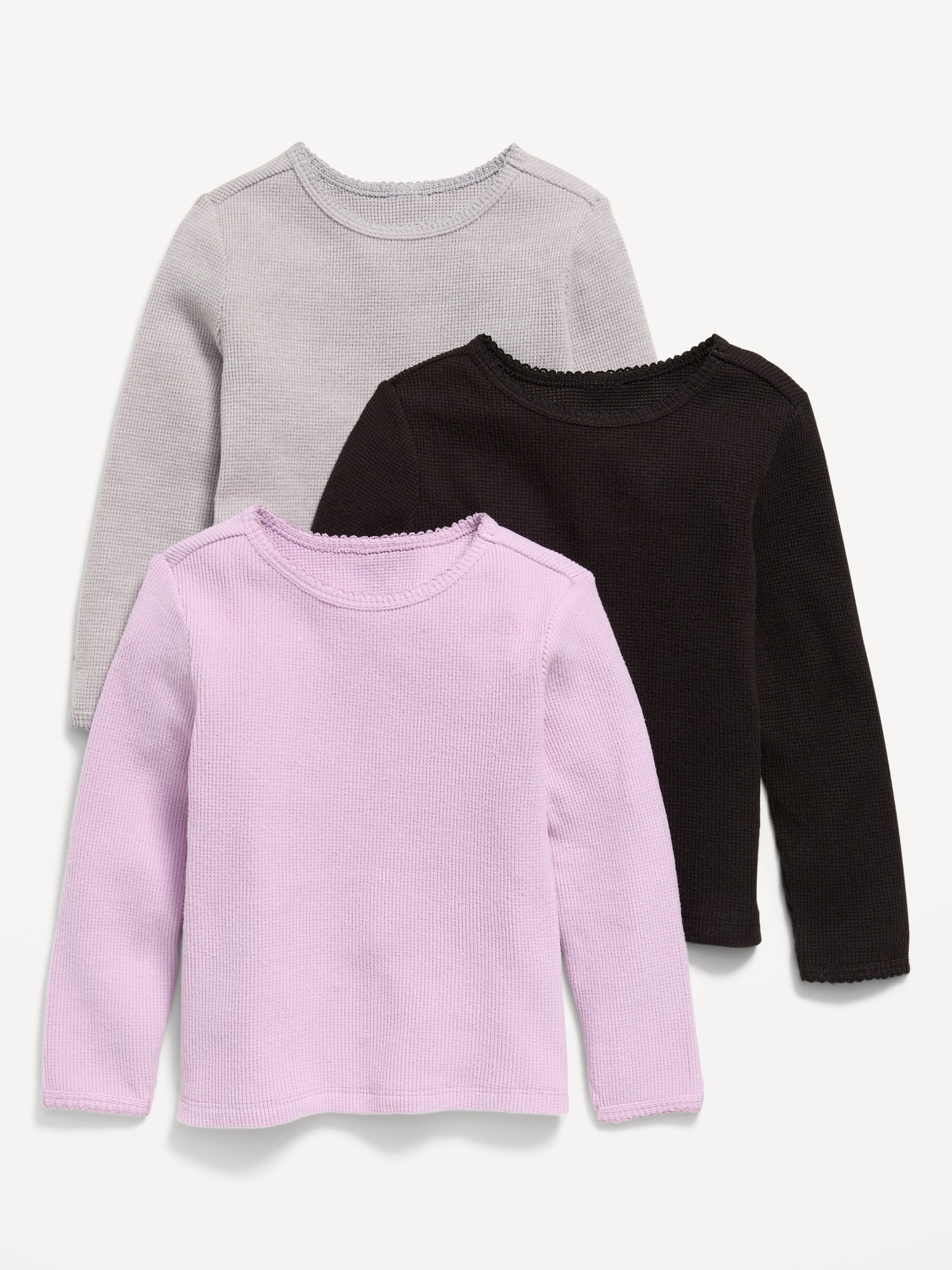 Long-Sleeve Waffle Knit T-Shirt 3-Pack for Toddler Girls