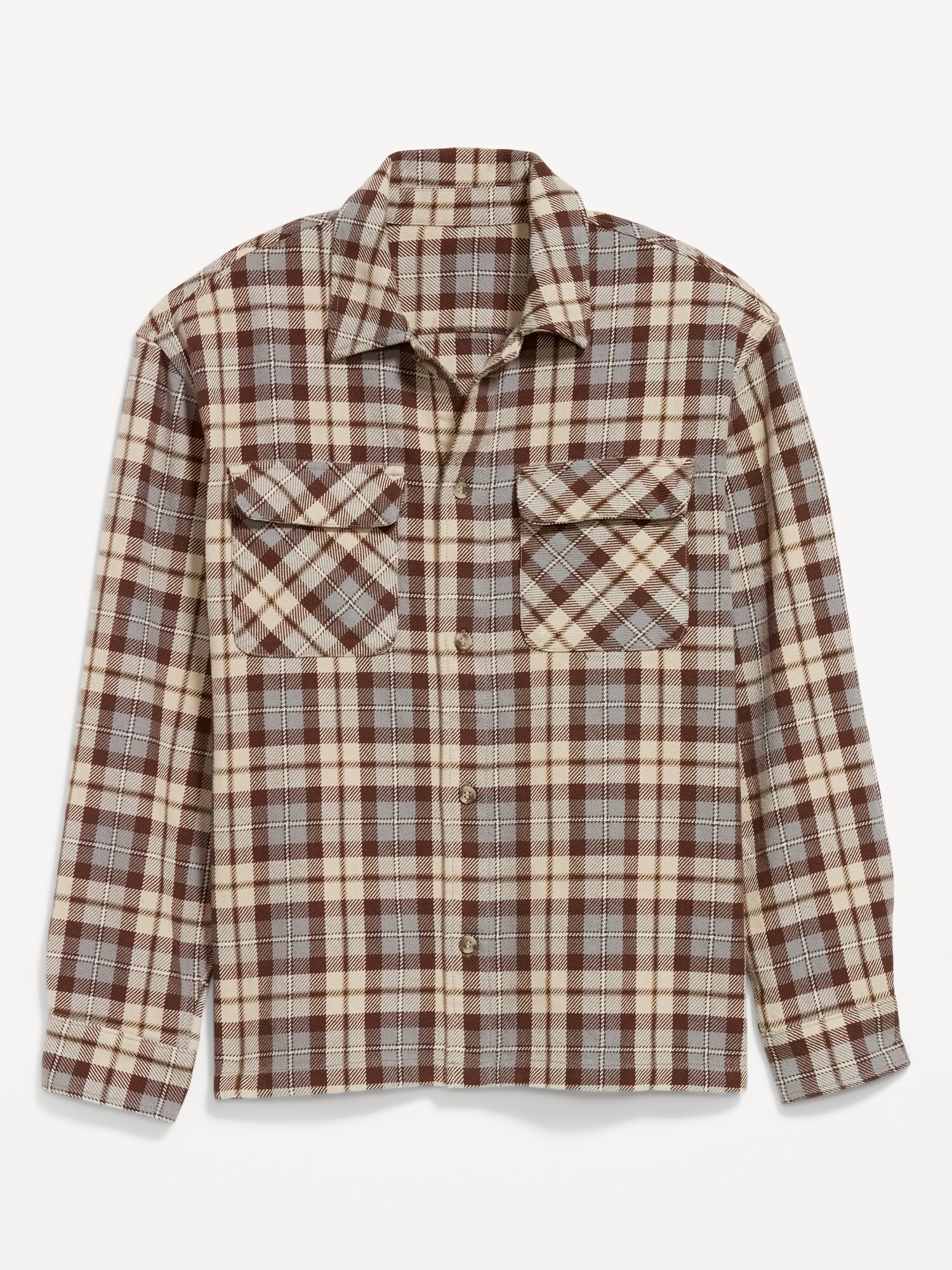 Мужская рубашка Old Navy Long-Sleeve Heavyweight Plaid Flannel Pocket, цвет: Синий / Серый клетчатый — фото 4