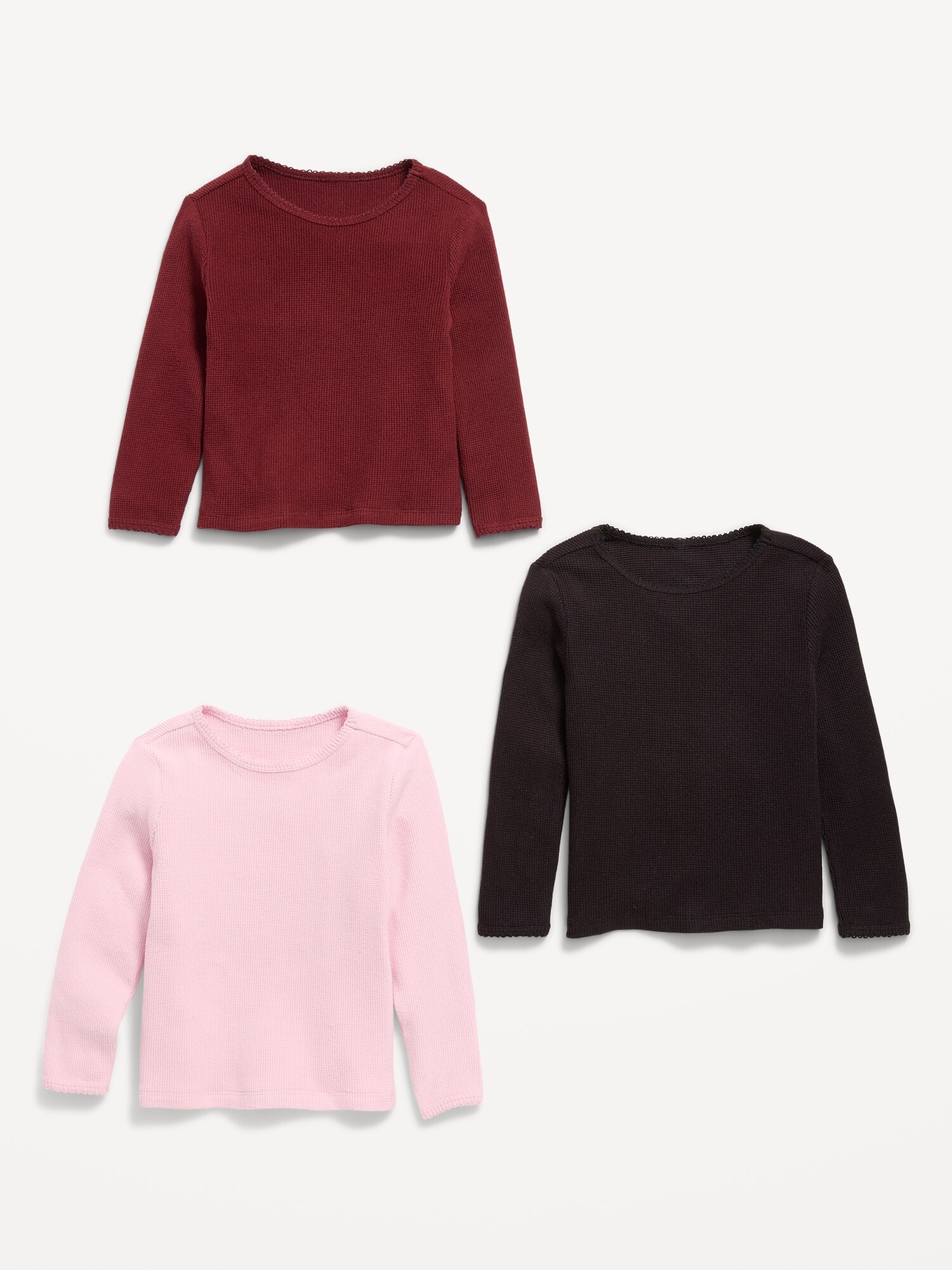 Футболки Old Navy Long-Sleeve Waffle Knit T-Shirt 3-Pack для девочек-малышей, цвет: Basic Solids — фото 2
