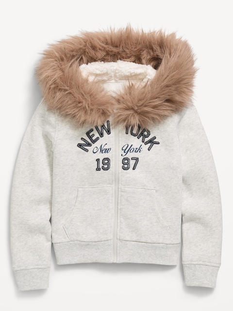 Fitted Faux-Fur Full-Zip Hoodie for Girls