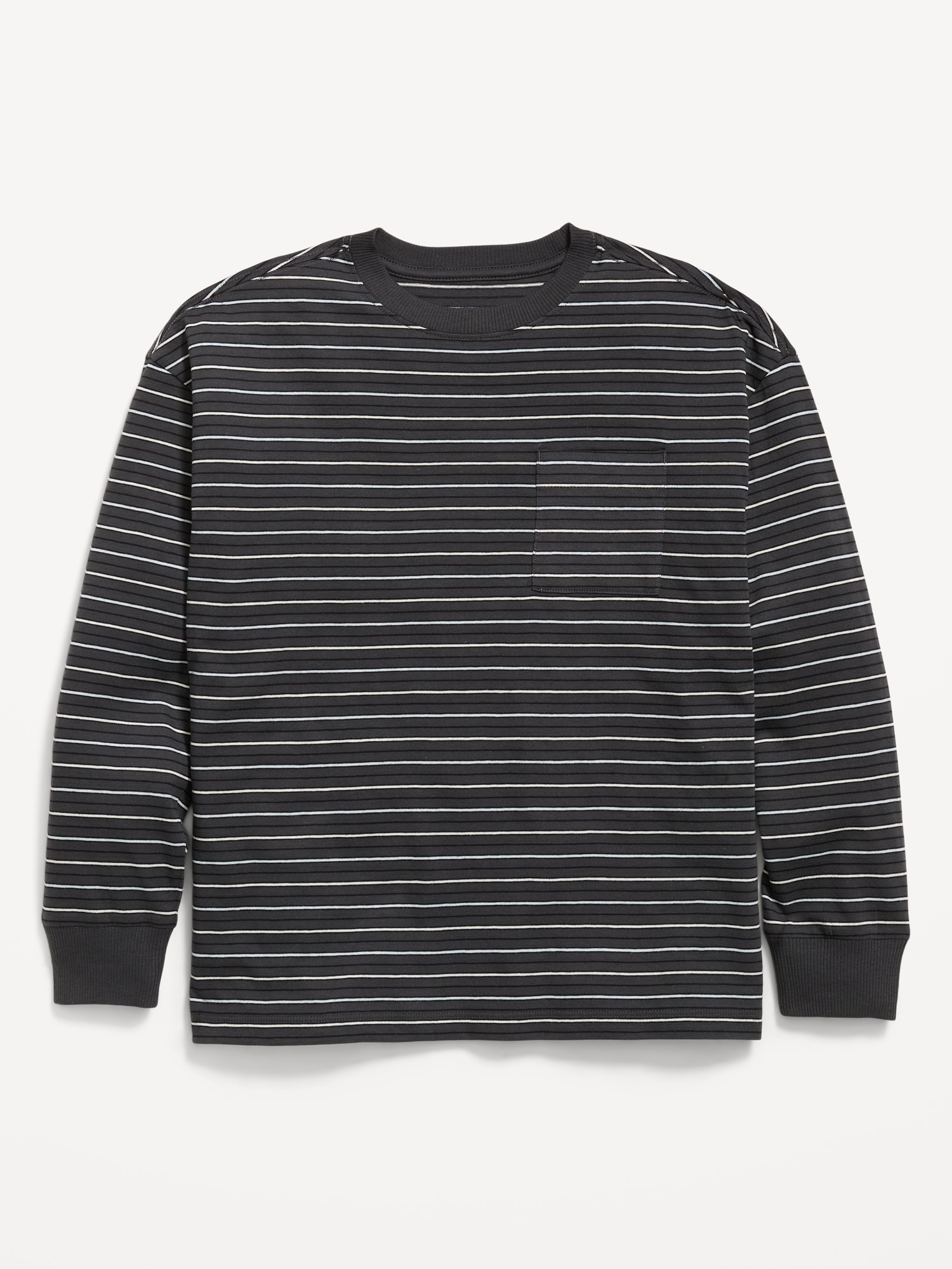 Oversized Long-Sleeve Striped Pocket T-Shirt for Boys