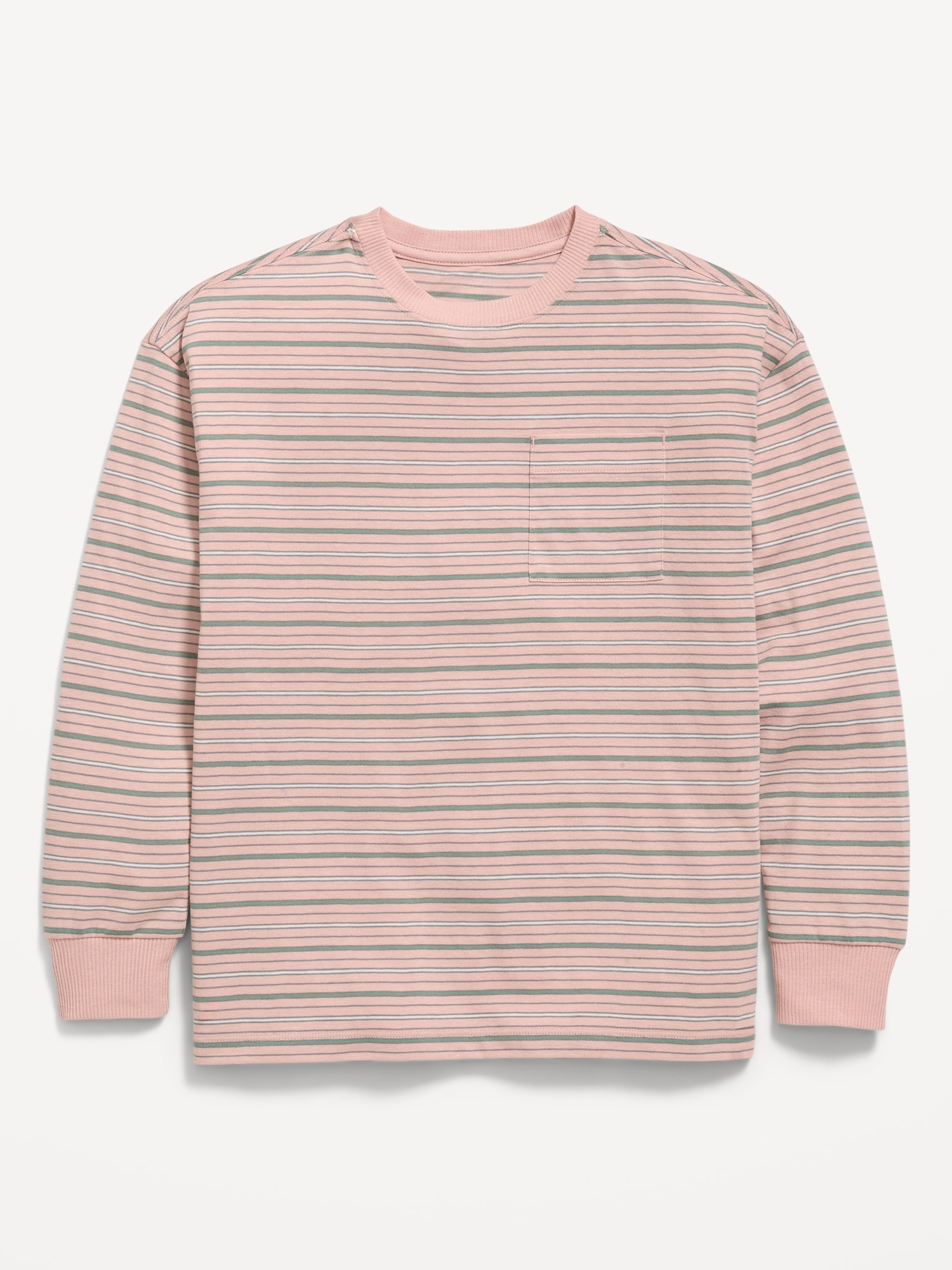 Oversized Long-Sleeve Striped Pocket T-Shirt for Boys