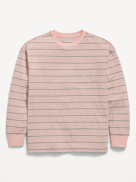 Oversized Long-Sleeve Striped Pocket T-Shirt for Boys