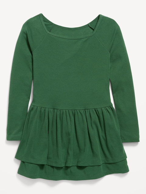 Fitted Long-Sleeve Ruffled Dress for Girls
