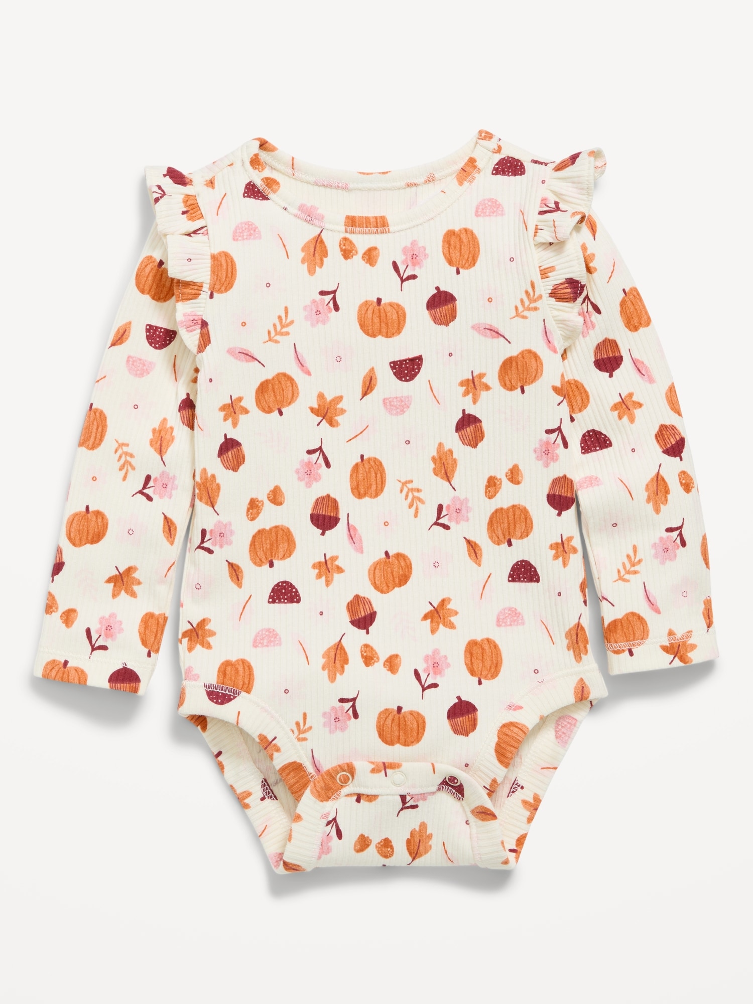 Printed Long-Sleeve Ruffled Ribbed Bodysuit for Baby
