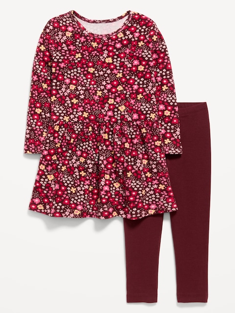 Printed Waffle Knit Dress and Leggings Set for Toddler Girls