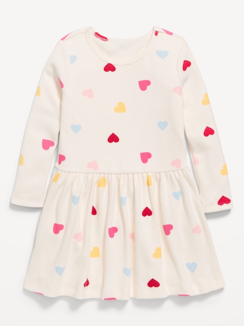Printed Long-Sleeve Waffle Knit Dress for Toddler Girls
