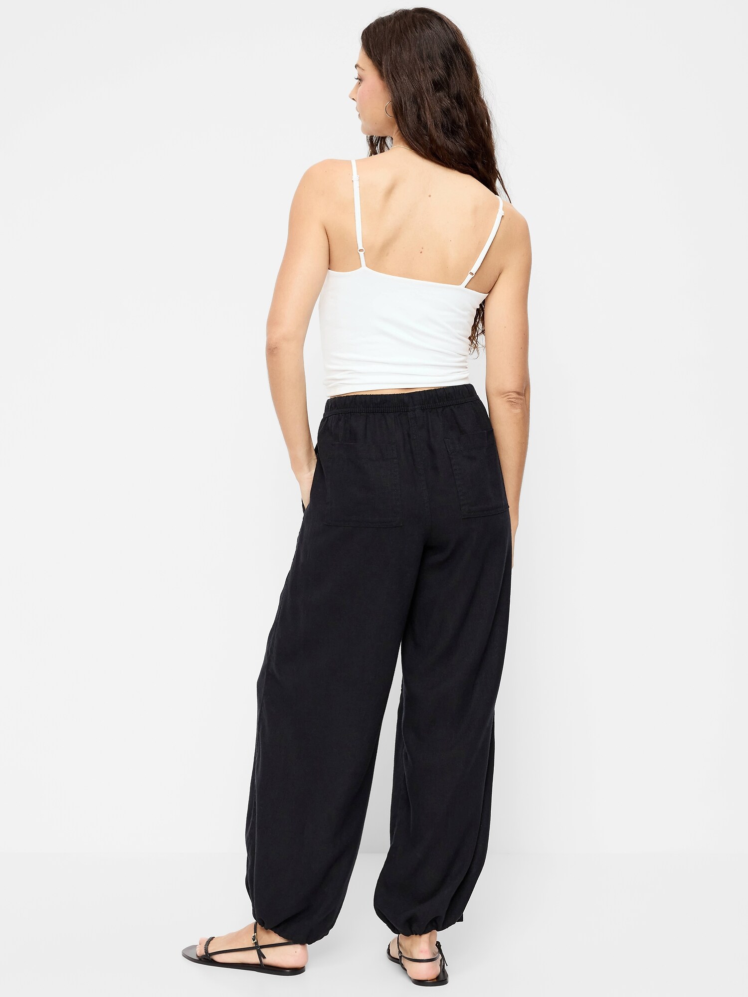 Женские брюки Old Navy Mid-Rise Linen-Blend Cinched-Ankle, цвет: Чёрный — фото 3