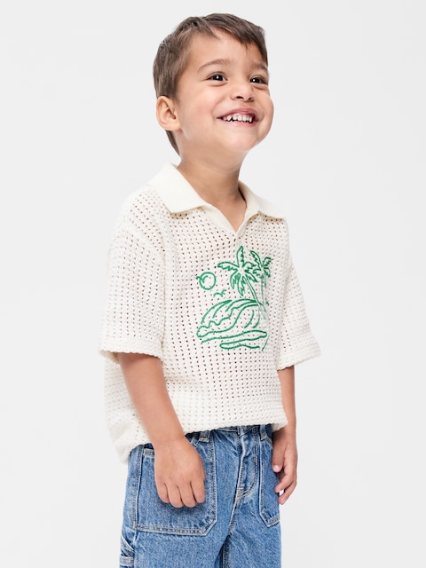 Oversized Collared Graphic Sweater for Toddler Boys