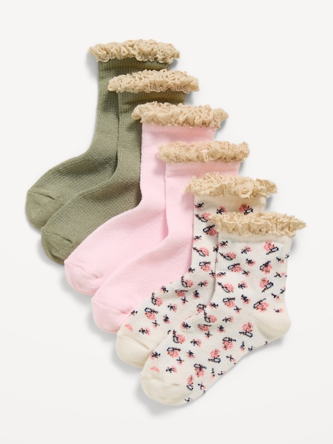 Ruffle-Cuff Waffle Knit Crew Socks 3-Pack for Toddler & Baby