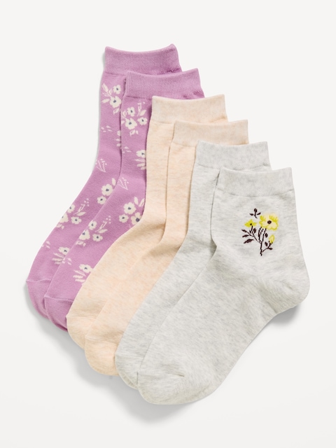 Novelty Quarter Crew Socks 3-Pack for Women