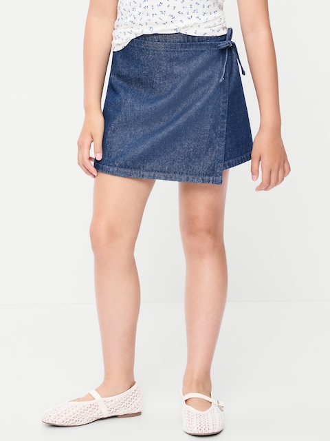 Wrap-Front Denim Skort for Girls