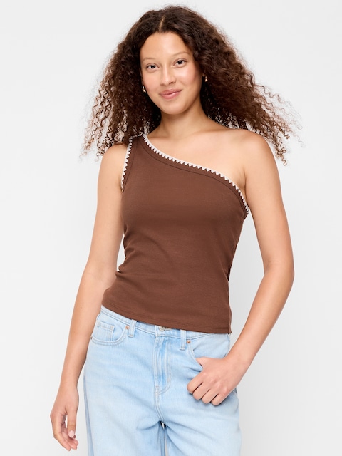 Ribbed One-Shoulder Tank Top