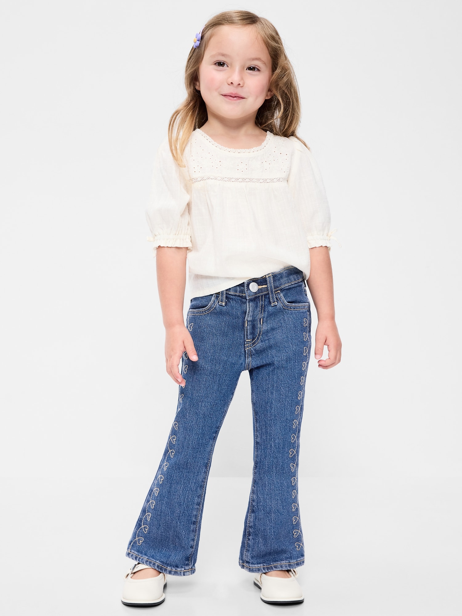 High-Waisted Embroidered Flare-Leg Jeans for Toddler Girls