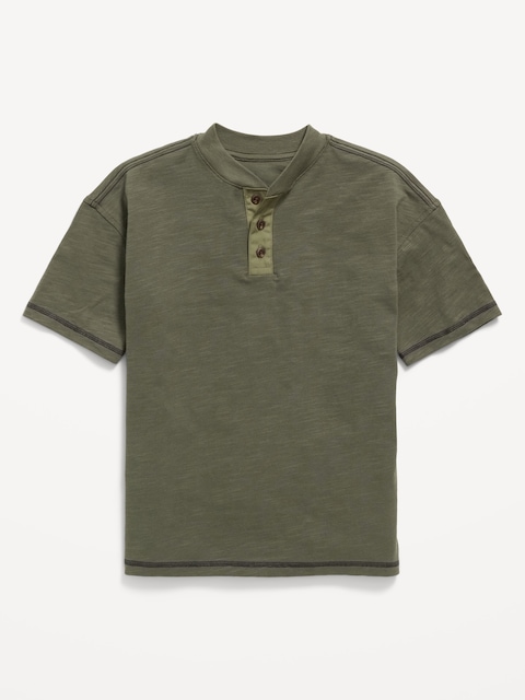 Oversized Short-Sleeve Henley T-Shirt for Boys