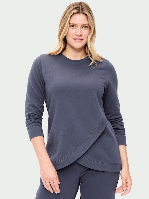 Maternity Fleece Crossover Nursing Tunic Hoodie Sweatshirt