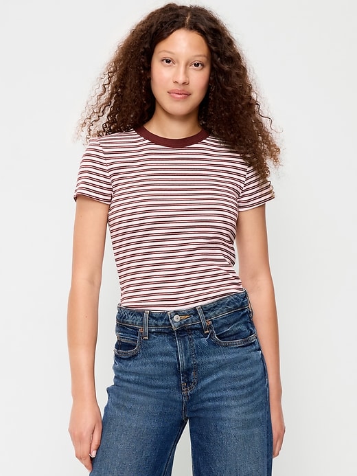 Image number 1 showing, Snug Crew-Neck Ribbed T-Shirt