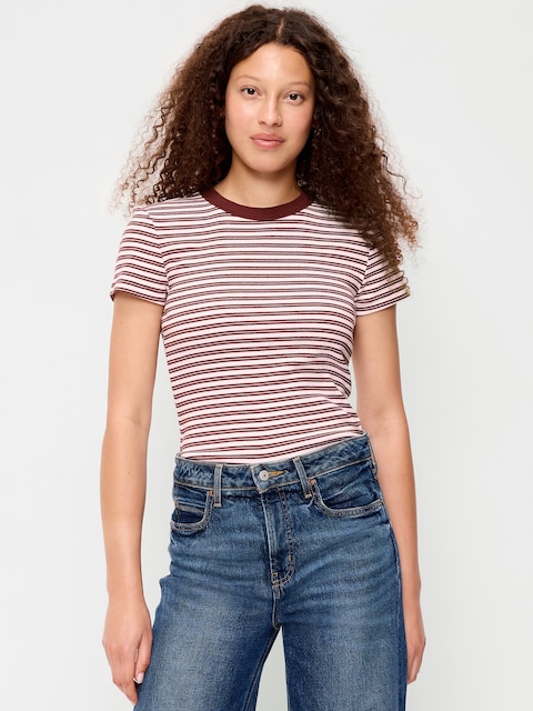 Snug Crew-Neck Ribbed T-Shirt - Pink Multi