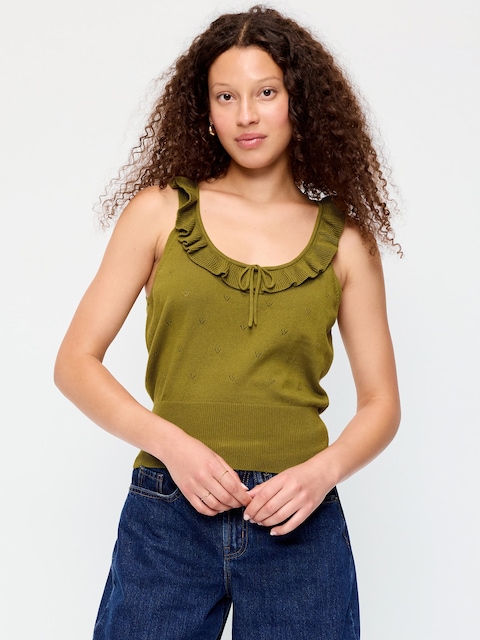 SoSoft Cotton Tie-Front Pointelle Tank Top