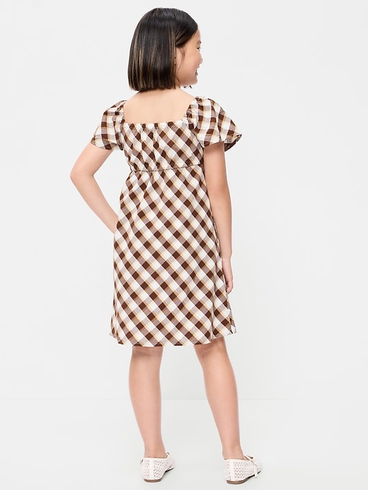 short sleeve plaid dress Old Navy Kids' Flutter-Sleeve Crinkled - Multi Basic style Sheer Plaid Linen Shirt Dress –