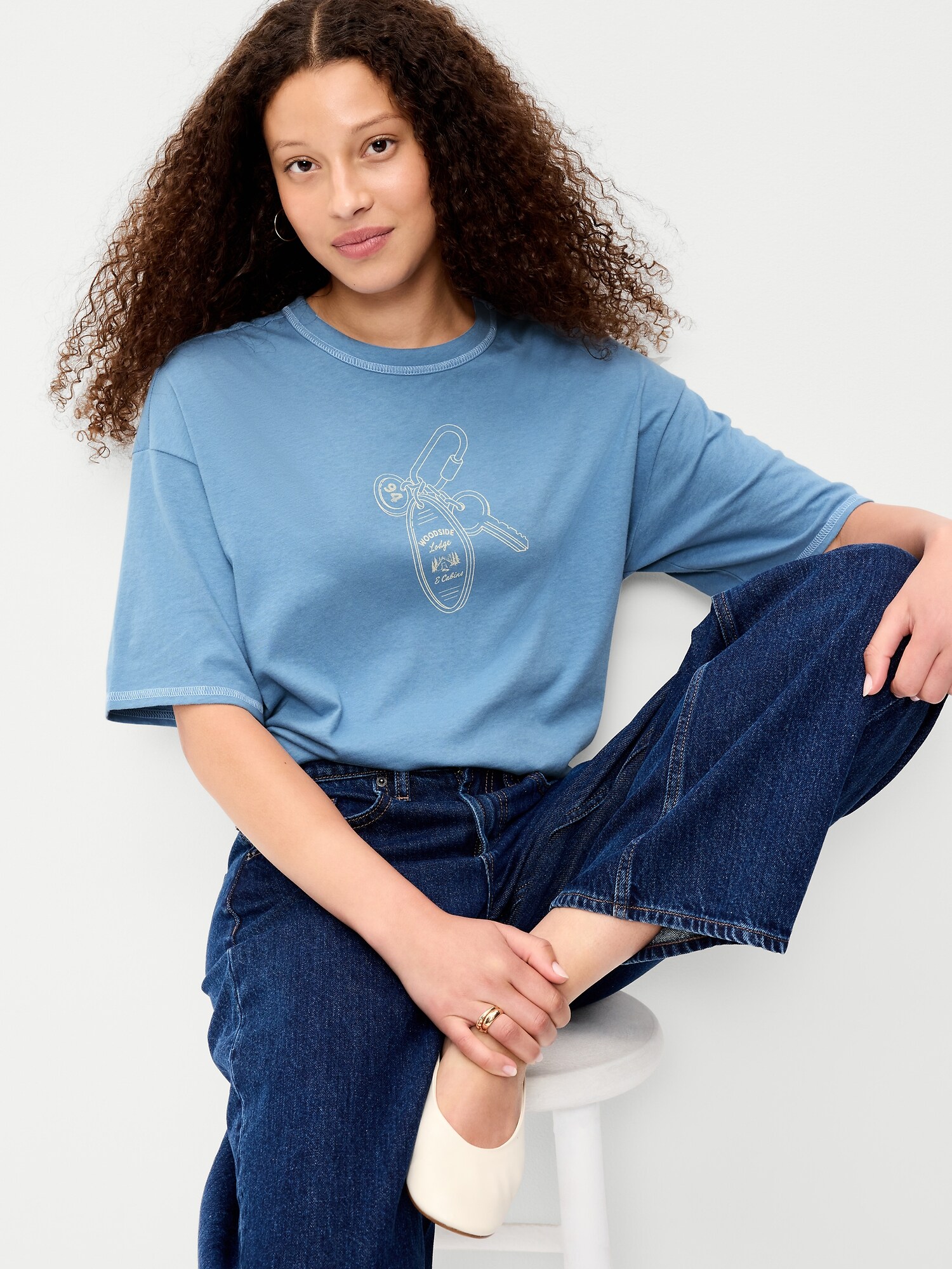 Женская футболка Old Navy Short-Sleeve Loose Graphic, цвет: Синий — фото 3