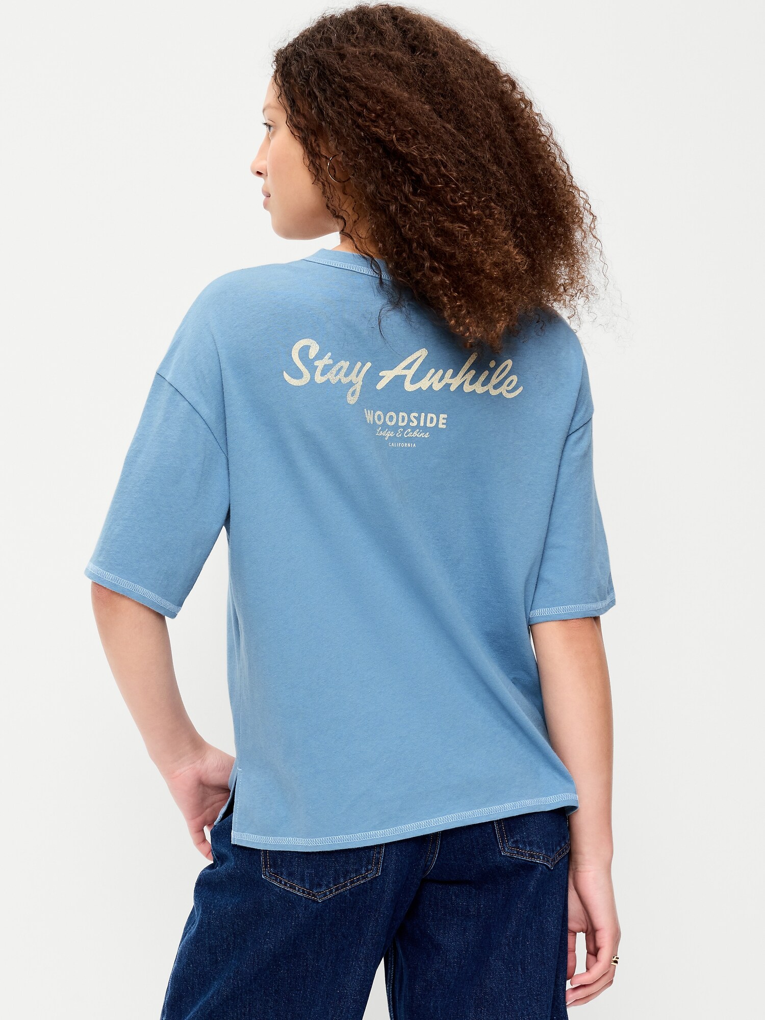 Женская футболка Old Navy Short-Sleeve Loose Graphic, цвет: Синий — фото 2