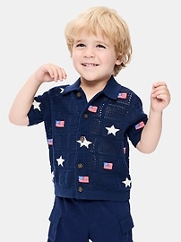 Image number 1 showing, Oversized Short-Sleeve Crochet-Knit Shirt for Toddler Boys